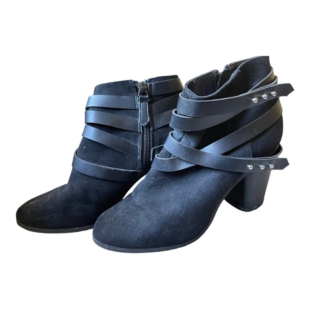Material Girl Strappy Moto Studded Ankle Boots‎ Black 8.5